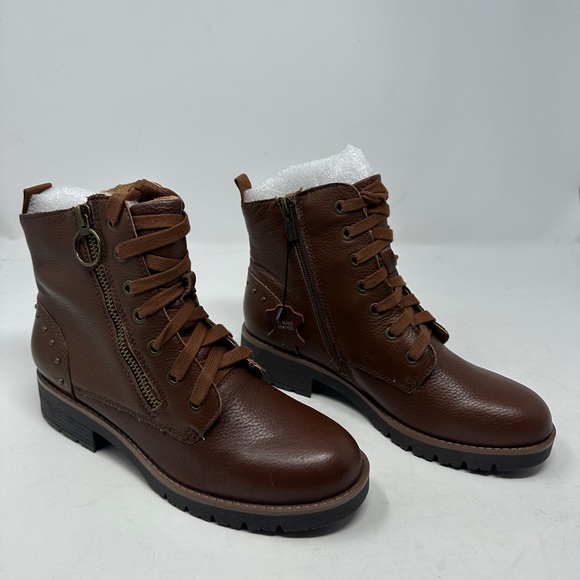 American Rag Womens Tatum Leather Studded Combat Boots, Cognac Leather, Size 6.0 - Picture 6 of 10